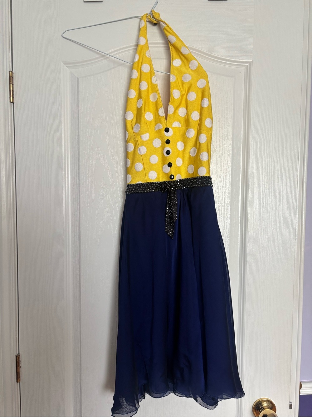 Yellow and Navy Polka Dot Figure Skating and Dance Dress